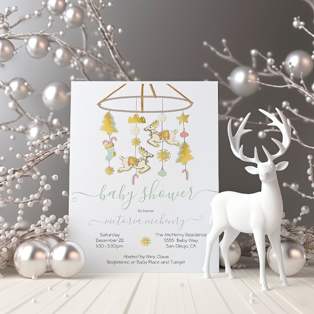 Gold Christmas Holiday Mobile Baby Shower Invitation (Creator Uploaded)