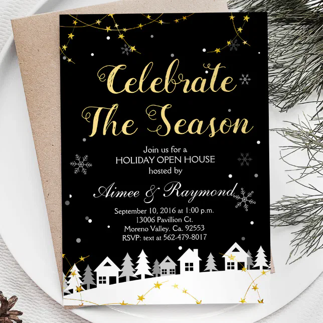 Gold Christmas Holiday open house invitation | Zazzle