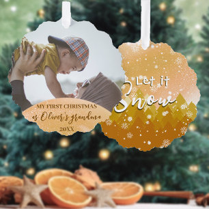 Gold Christmas Let it Snow New Grandma Photo Ornament Card