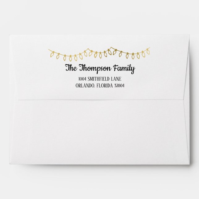 Gold Christmas Lights Envelope with Return Address (Back (Top Flap))