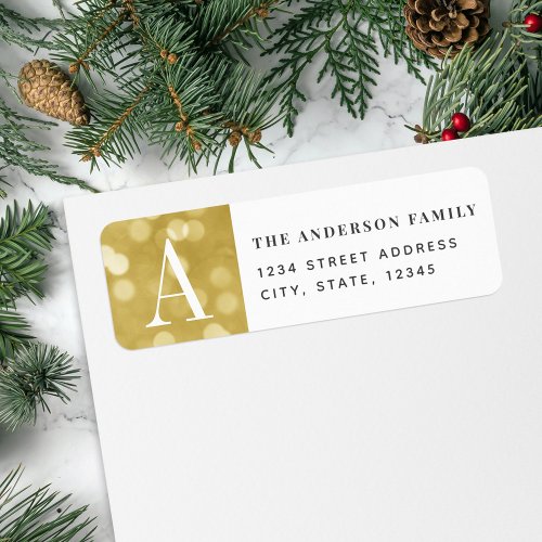 Gold Christmas Lights Holiday Return Address Label