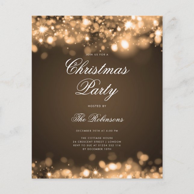 Gold Christmas Lights Invite Program & Menu Flyer (Front)