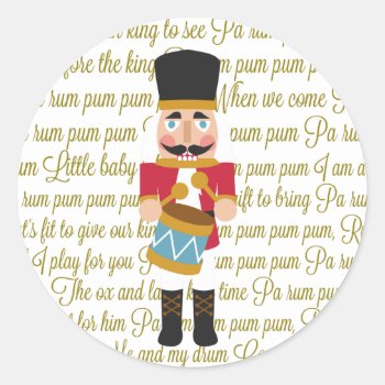 Gold Christmas Little Drummer Boy Classic Round Sticker by Lovewhatwedo at Zazzle