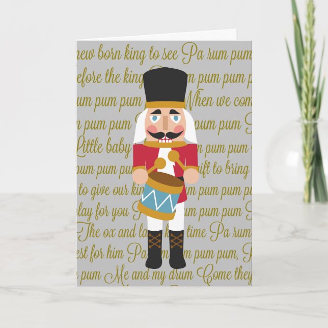 Gold Christmas Little Drummer Boy Holiday Card (Front)