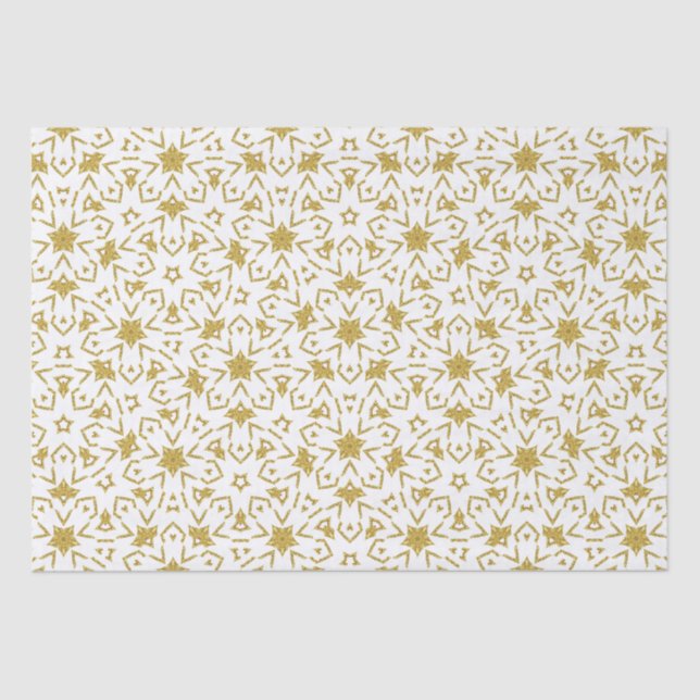 Gold Christmas Luxury Pattern Stars Glitter Tissue Paper (Front)