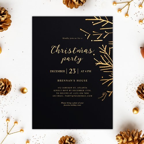 Gold Christmas Modern Elegant Holiday Party Invitation