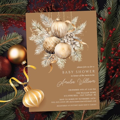 Gold Christmas Ornament Baby Shower Invitation