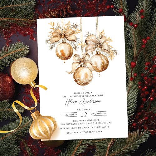 Gold Christmas Ornament Bridal Shower Invitation