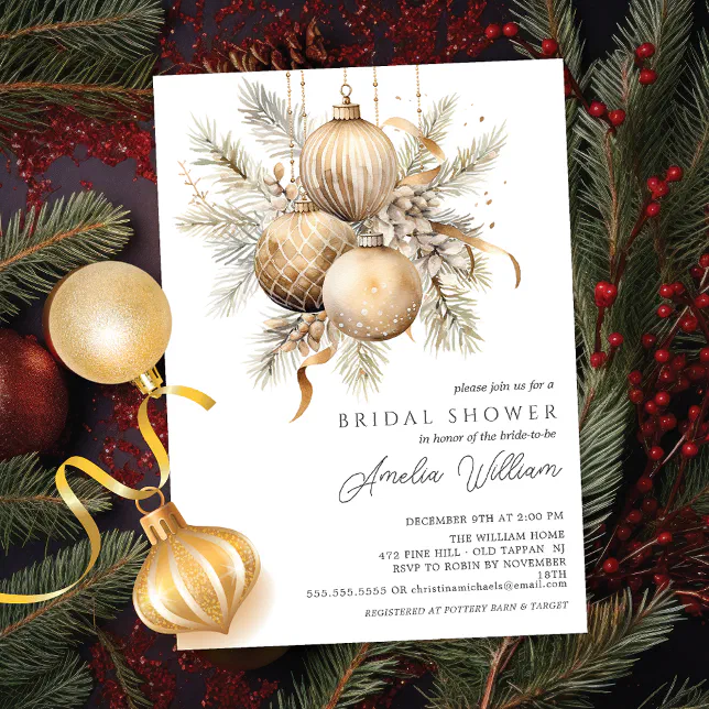Gold Christmas Ornament Bridal Shower Invitation | Zazzle