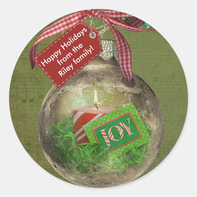 Gold Christmas Ornament Classic Round Sticker (Front)