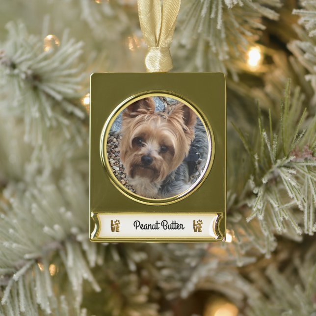 Gold Christmas Ornament with Pets Name Banner (Tree)