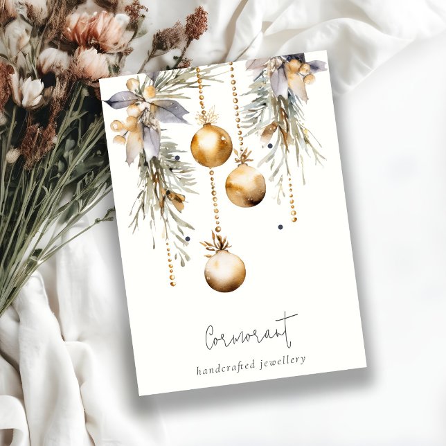 Gold Christmas Ornaments 2 Earring Stud Holder Business Card (Creator Uploaded)