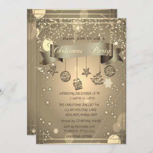 GoldChristmas Ornaments Company Christmas Party  Invitation