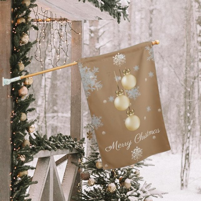 Gold Christmas Ornaments House Flag (Gold Christmas Ornaments Holiday House Flag)