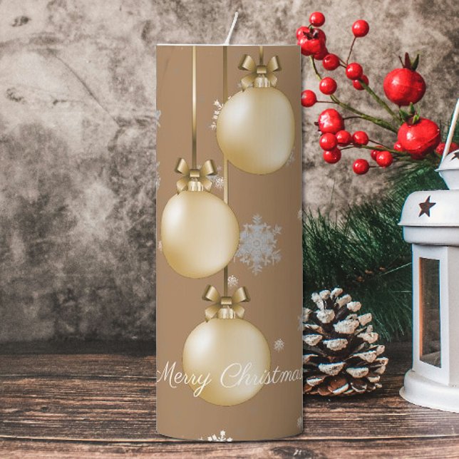 Gold Christmas Ornaments Large Pillar Candle (Gold Christmas Ornaments Large Pillar Candle)