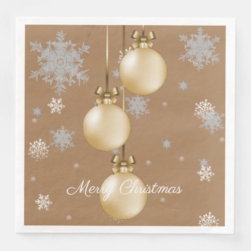 Gold Christmas Ornaments Paper Napkin
