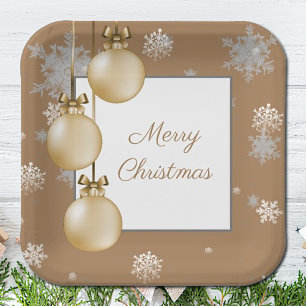 Gold Christmas Ornaments Paper Plate