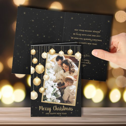 Gold Christmas Ornaments Photo Holiday Card