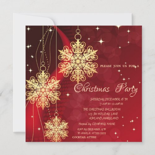 Gold Christmas Ornaments Red Corporate Invitation