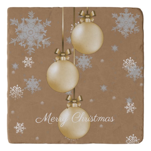 Gold Christmas Ornaments Trivet (Front)