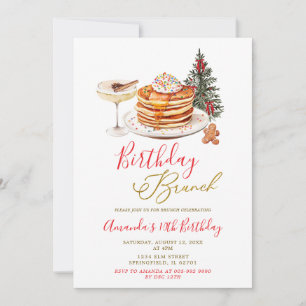 Gold Christmas Pancakes Minimal Birthday Brunch Invitation