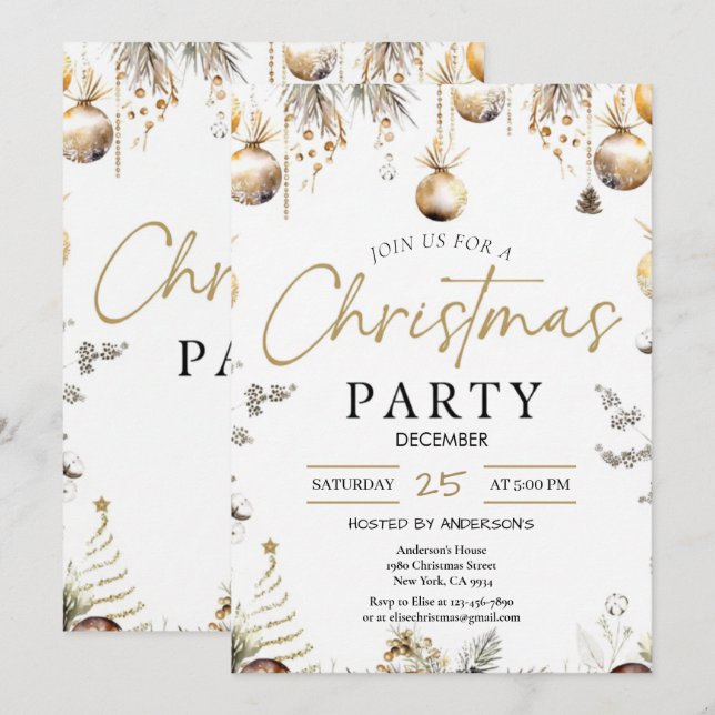 Gold Christmas Party Invitation | Editable Friends (Front/Back)