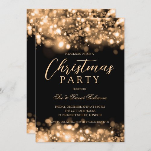 Gold Christmas Party Modern Sparkling Lights  Invitation