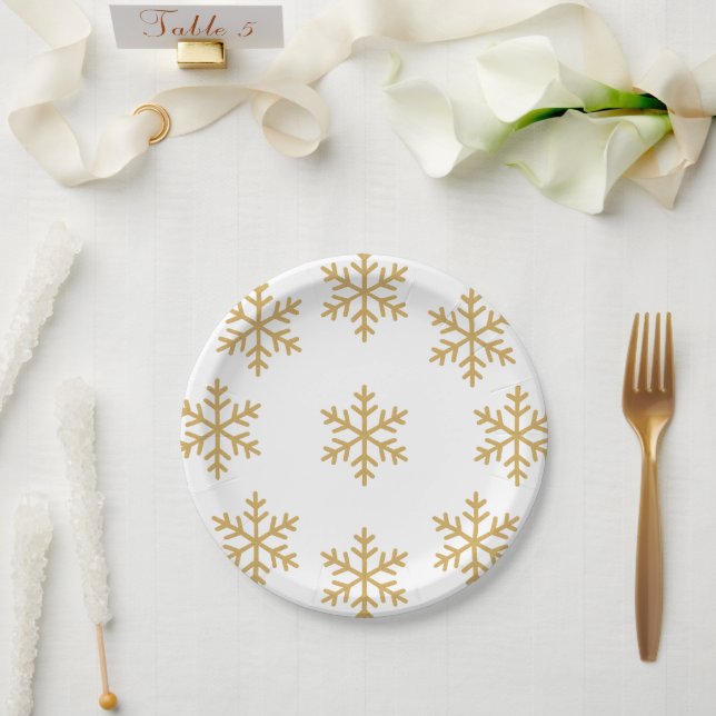 Gold Christmas Party Paper Plates (Wedding)