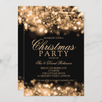 Gold Christmas Party Sparkling Lights Invitation