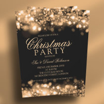Gold Christmas Party Sparkling Lights Invitation