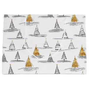 Gold Christmas Pattern#5 ID1009 Large Gift Bag