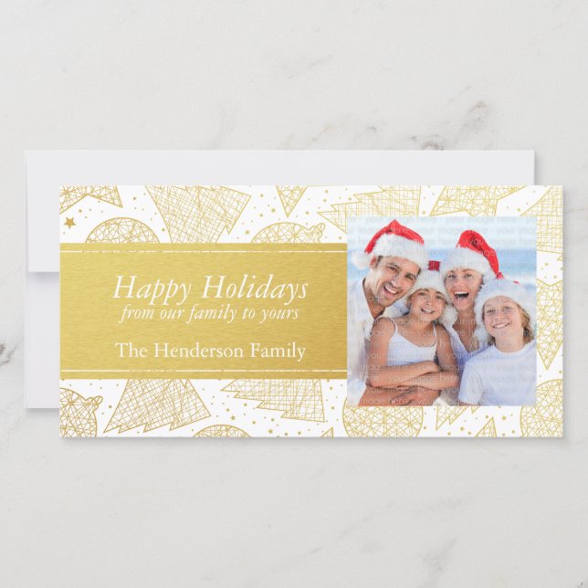 Gold Christmas Pattern Holiday Photo Card (Front)