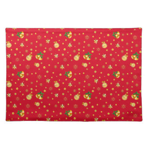 Gold Christmas Pattern on Red Cloth Placemat