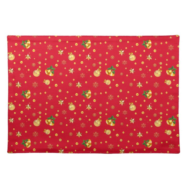 Gold Christmas Pattern on Red Cloth Placemat (Front)