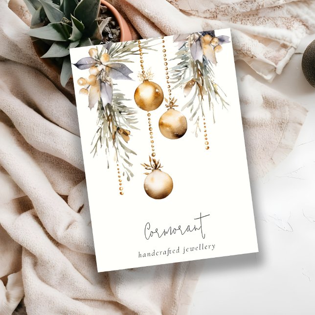 Gold Christmas Pine Ornaments Blank Jewelry Holder Business Card (Creator Uploaded)