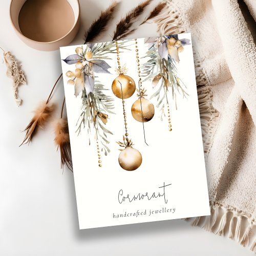 Gold Christmas Pine Ornaments Hairclip Holder Business Card