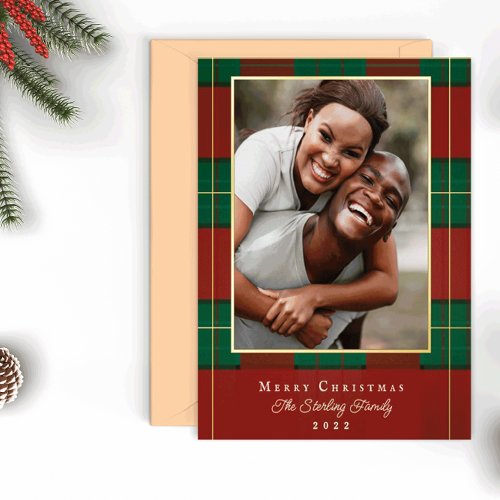 Gold Christmas Plaid Foil Holiday Photo Card