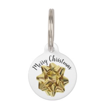 Gold Christmas Present Bow Pet Id Tag by camcguire at Zazzle