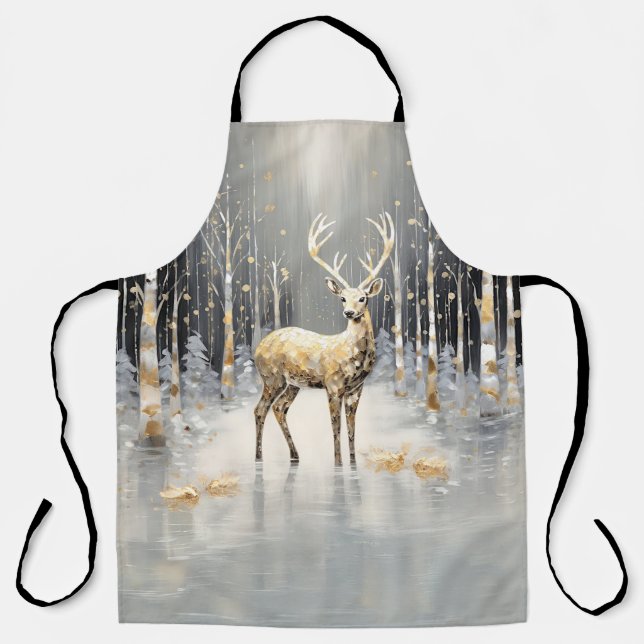 Gold Christmas Reindeer Holiday Apron (Front)