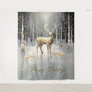 Gold Christmas Reindeer Holiday Backdrop
