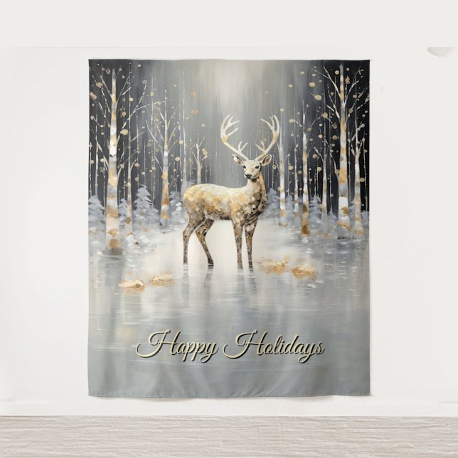 Gold Christmas Reindeer Holiday Backdrop (Front)