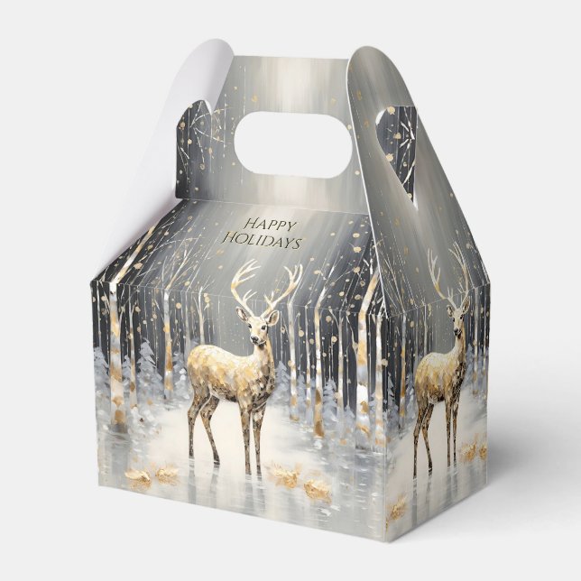 Gold Christmas Reindeer Holiday Gift Box (Front Side)