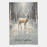 Gold Christmas Reindeer Holiday Kitchen Towel