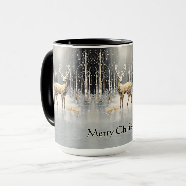 Gold Christmas Reindeer Holiday Mug (Front Left)