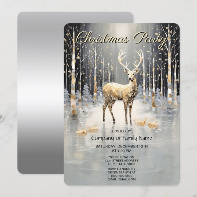 Gold Christmas Reindeer Holiday Party Invitation (Front/Back)