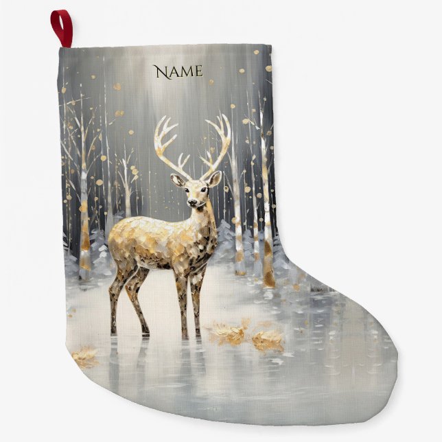 Gold Christmas Reindeer Holiday Stocking (Front)