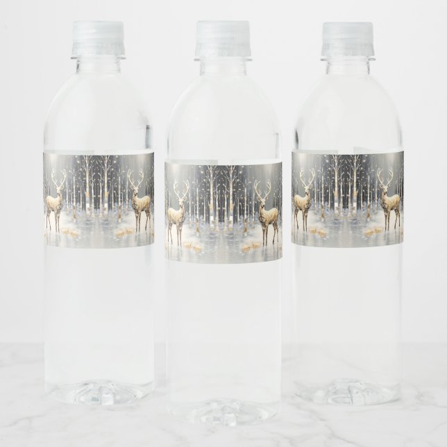 Gold Christmas Reindeer Holiday Water Bottle Label (Bottles)