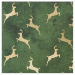 Gold Christmas Reindeer on Green Fabric