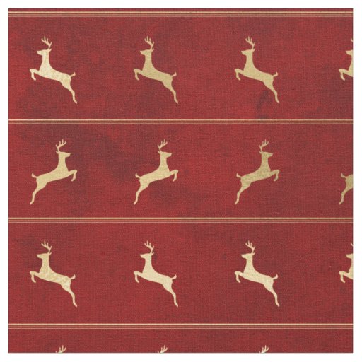 Gold Christmas Reindeer on Red Fabric