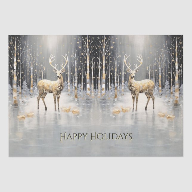 Gold Christmas Reindeer Tissue Paper (Front)